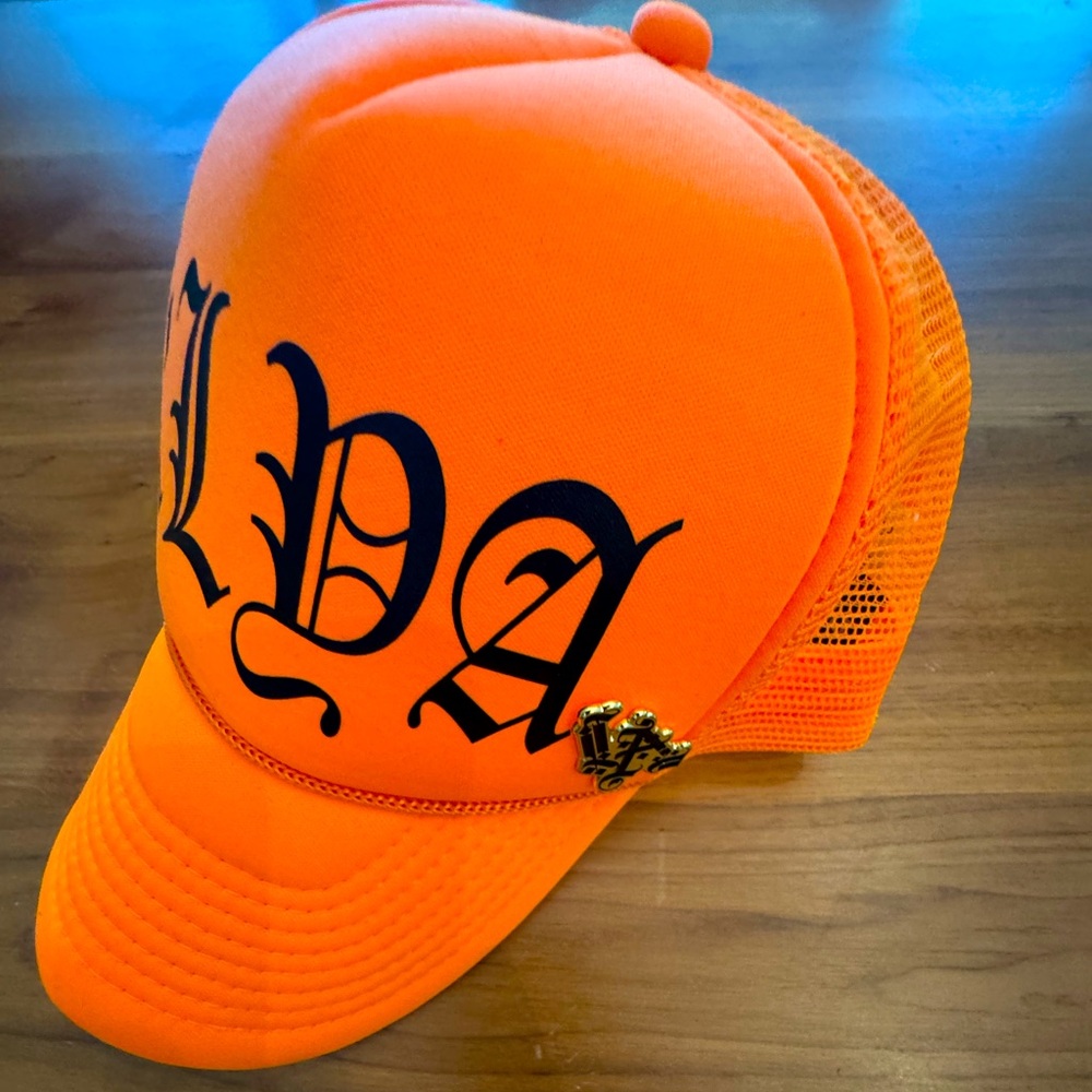 KLYA LA A FRAME TRUCKER HAT HUNTER ORANGE GLOD LA PIN